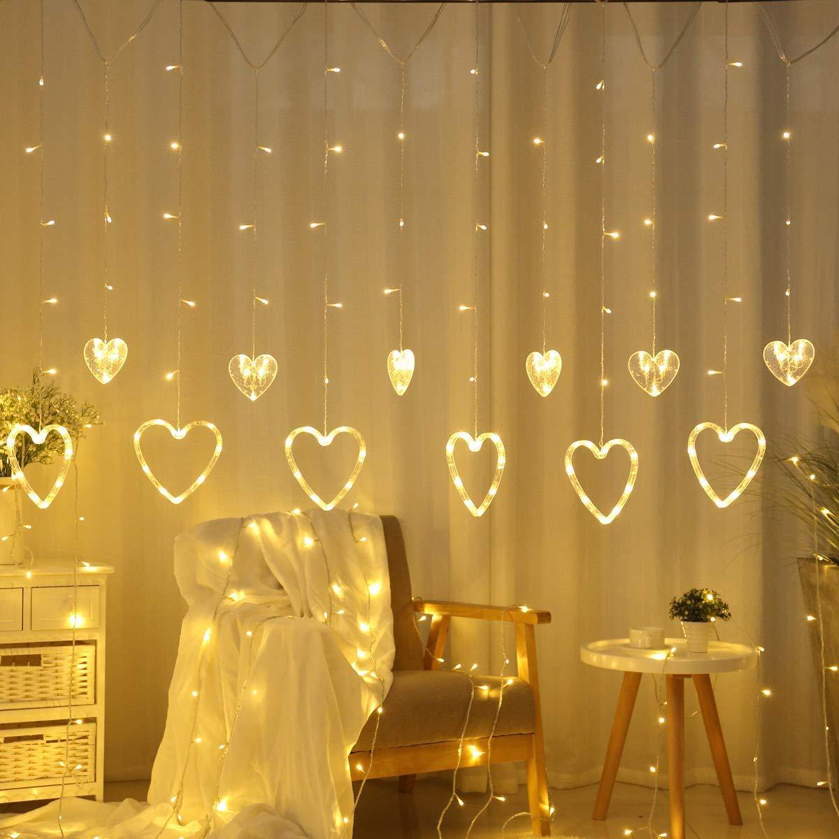 Heart Curtain Lights ( 12 Hearts , Plug in , 8 Flashing Modes ) - WestNest.in