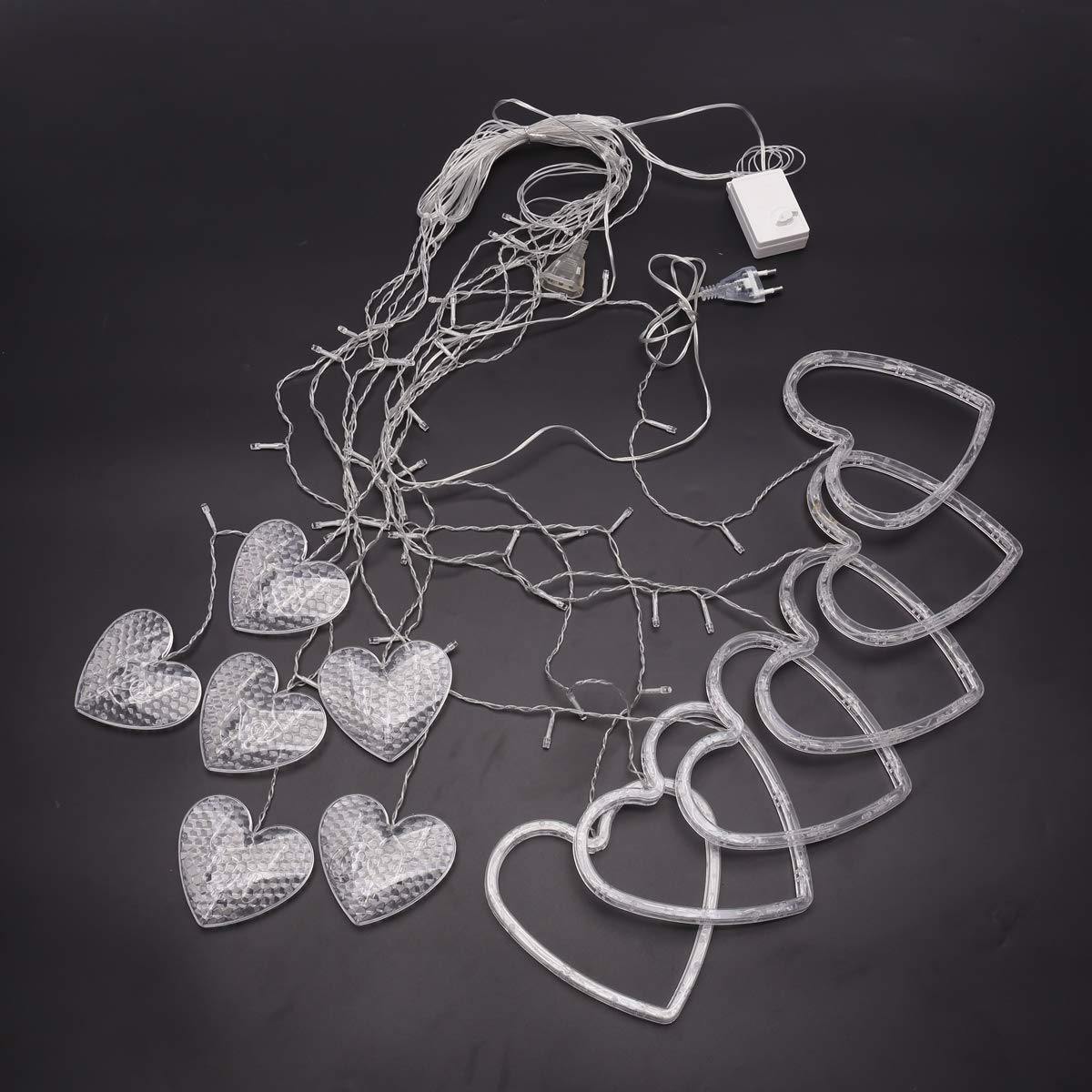 Heart Curtain Lights ( 12 Hearts , Plug in , 8 Flashing Modes ) - WestNest.in