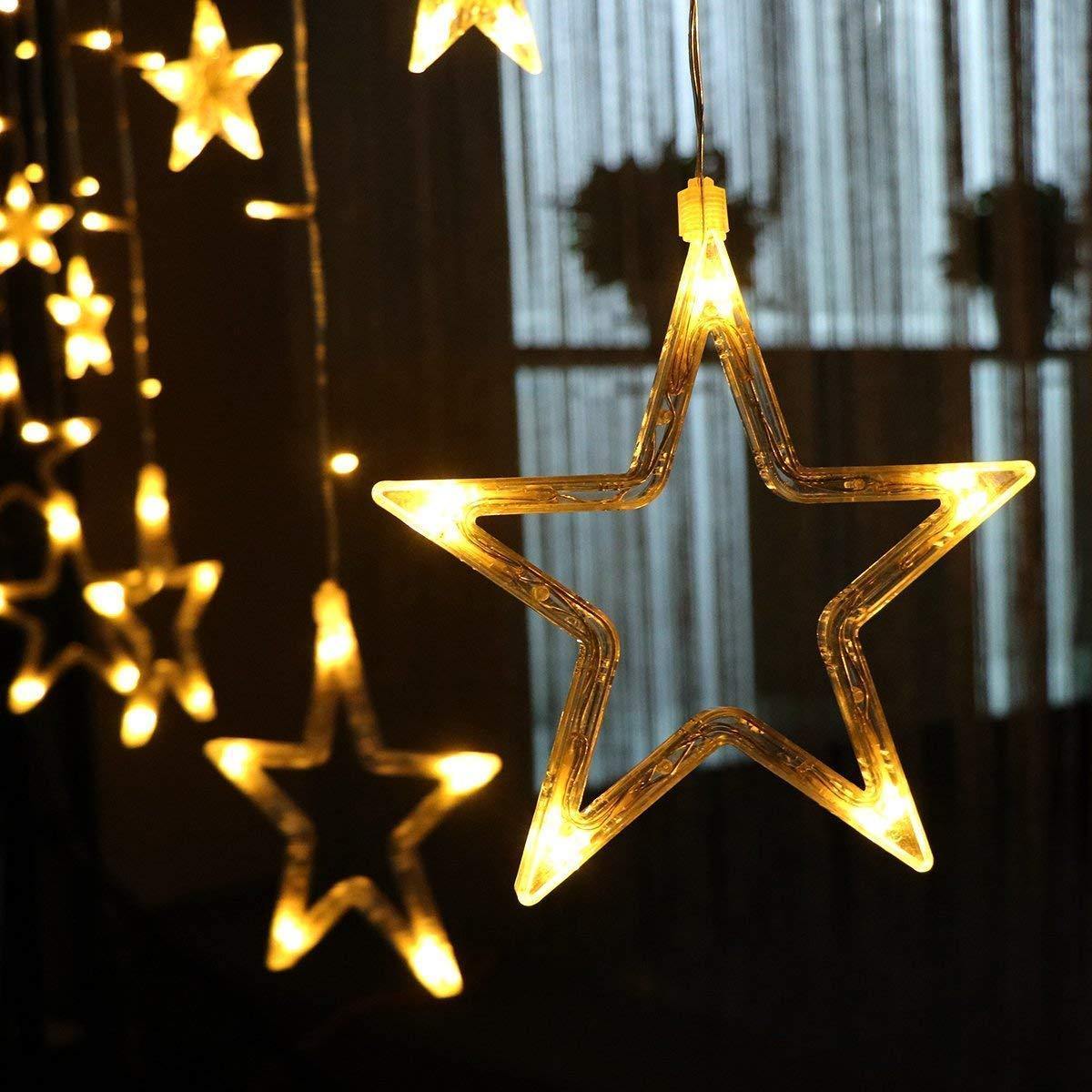 Star Light Curtain (12 Star,138 LED,8 Flashing Modes in Warm White Color) - WestNest.in