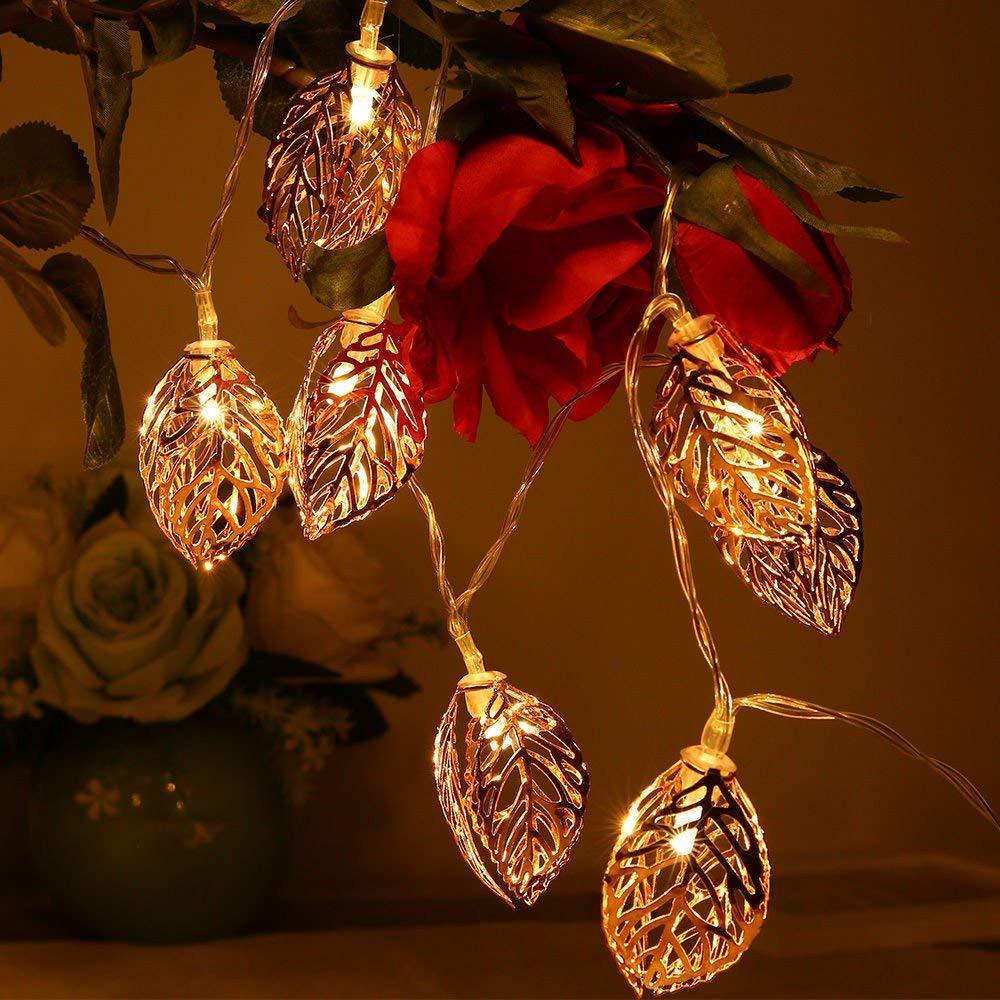 Golden Metal Leaf String Lights ( 16 LEDs , Warm White , 3.9-Meters) - WestNest.in